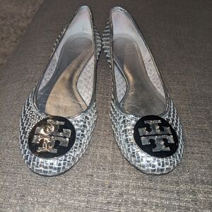 Tory Burch Metallic Woven Flats